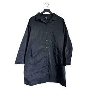 EILEEN FISHER Black Cotton Button-Down Long Coat